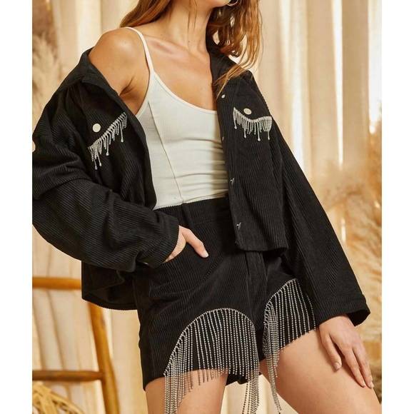 NEW ANDREE BY UNIT natalie rhinestone cropped jacket in black - Picture 2 of 3